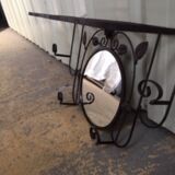 Coat rack with round mirror 4 patères - 30/40 year iron hat holder