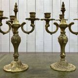Pair of 3-light bronze candlesticks from the 70s