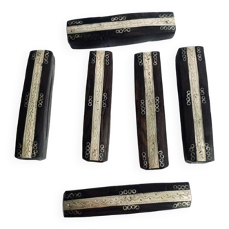 6 knife holders in wood and chiseled silver metal