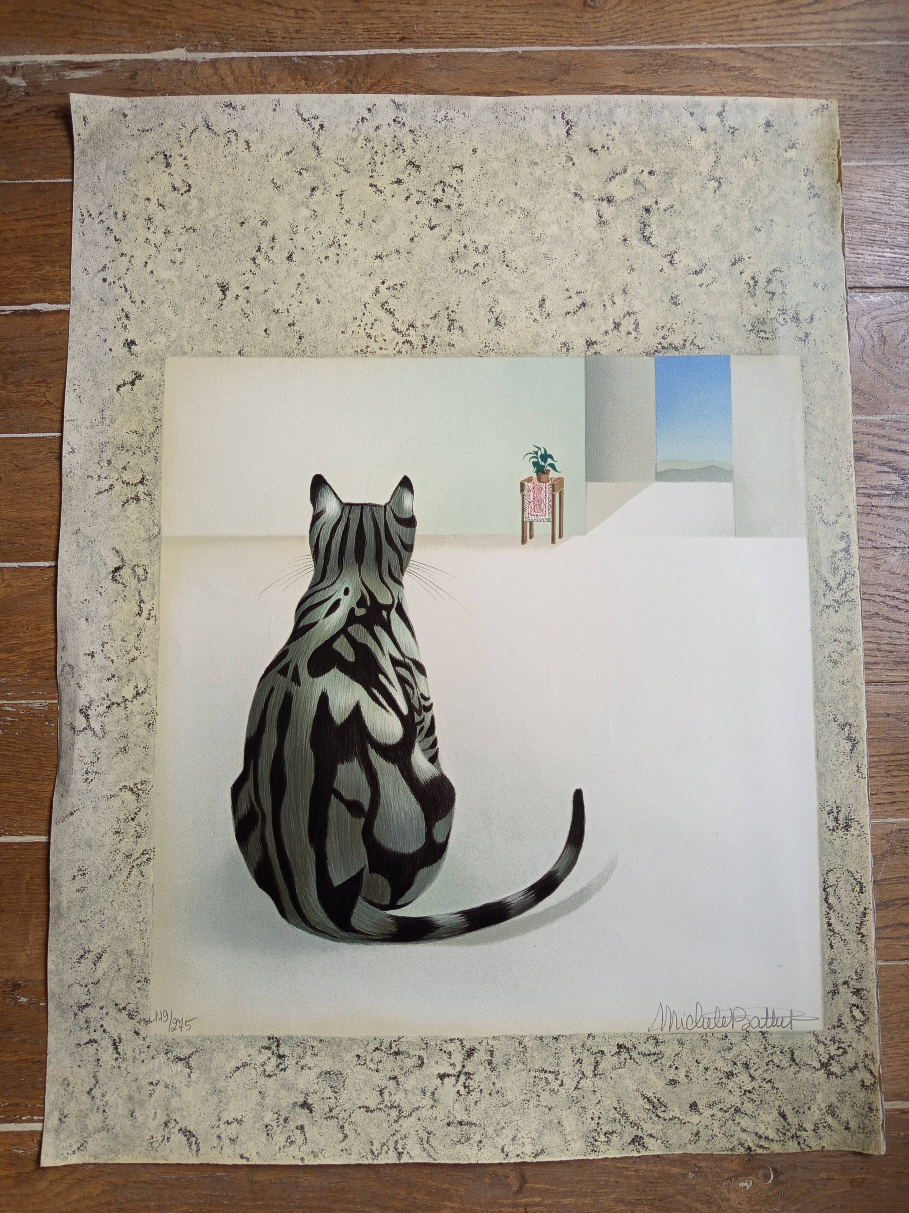 Lithograph "the beauty cat" Michelle Battut