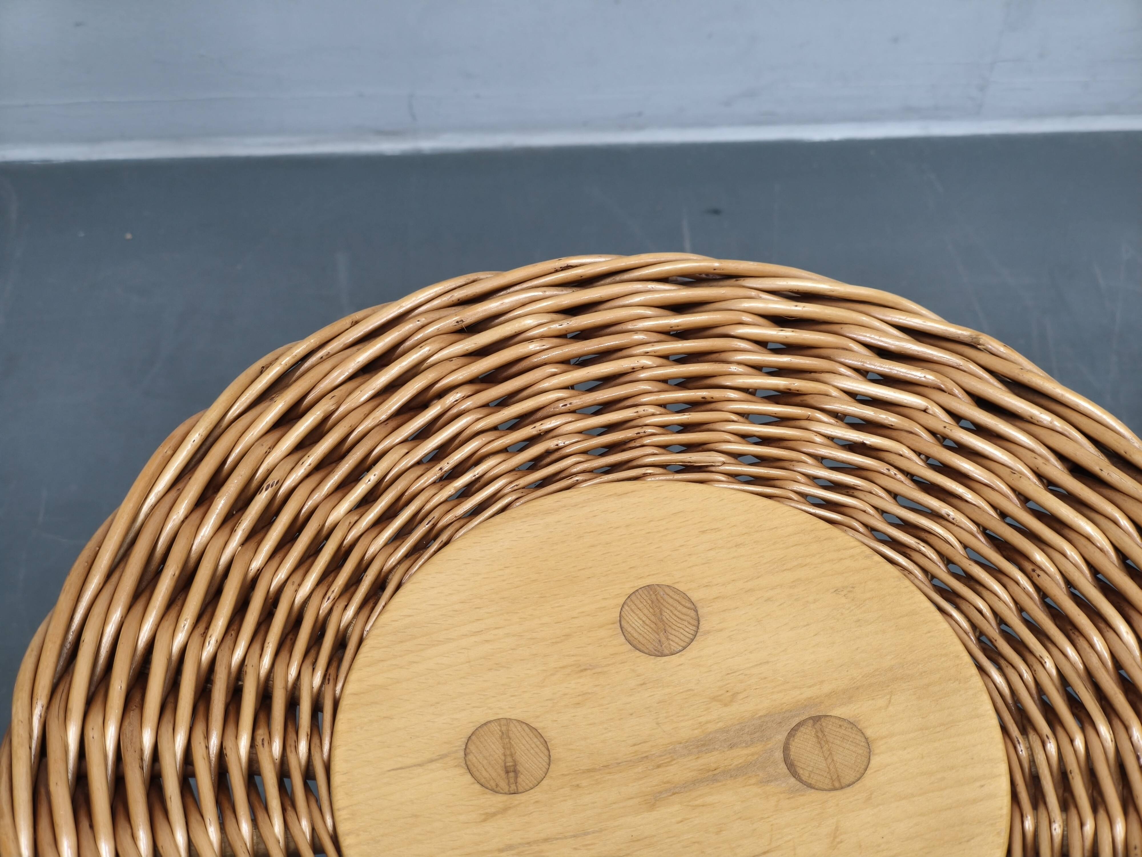 Pair of uluv rattan side tables by jan kalous, 1970s