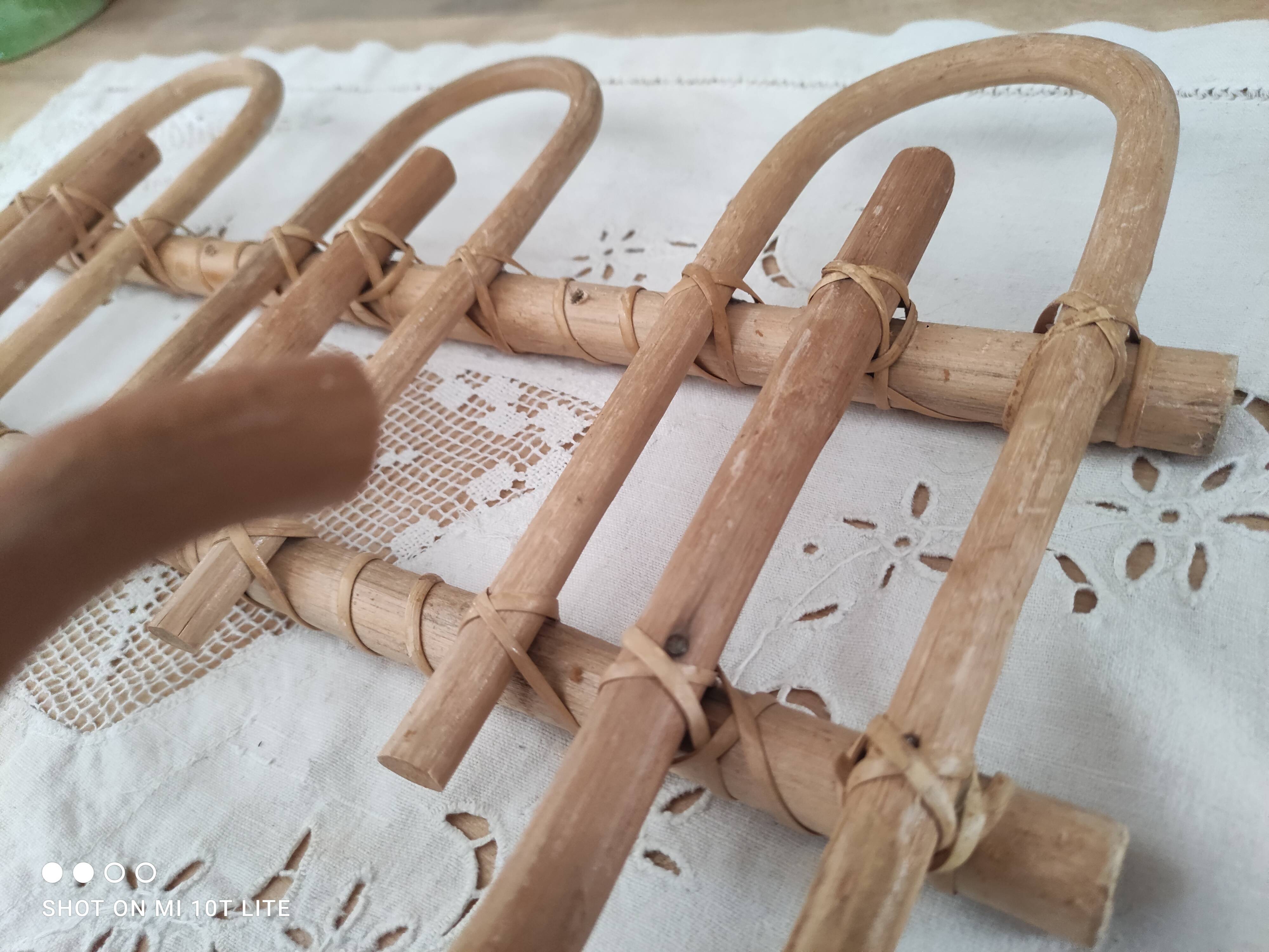 Vintage rattan coat hook with 3 hooks