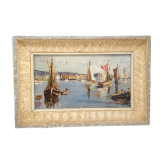 Oil on panel painting, signed
