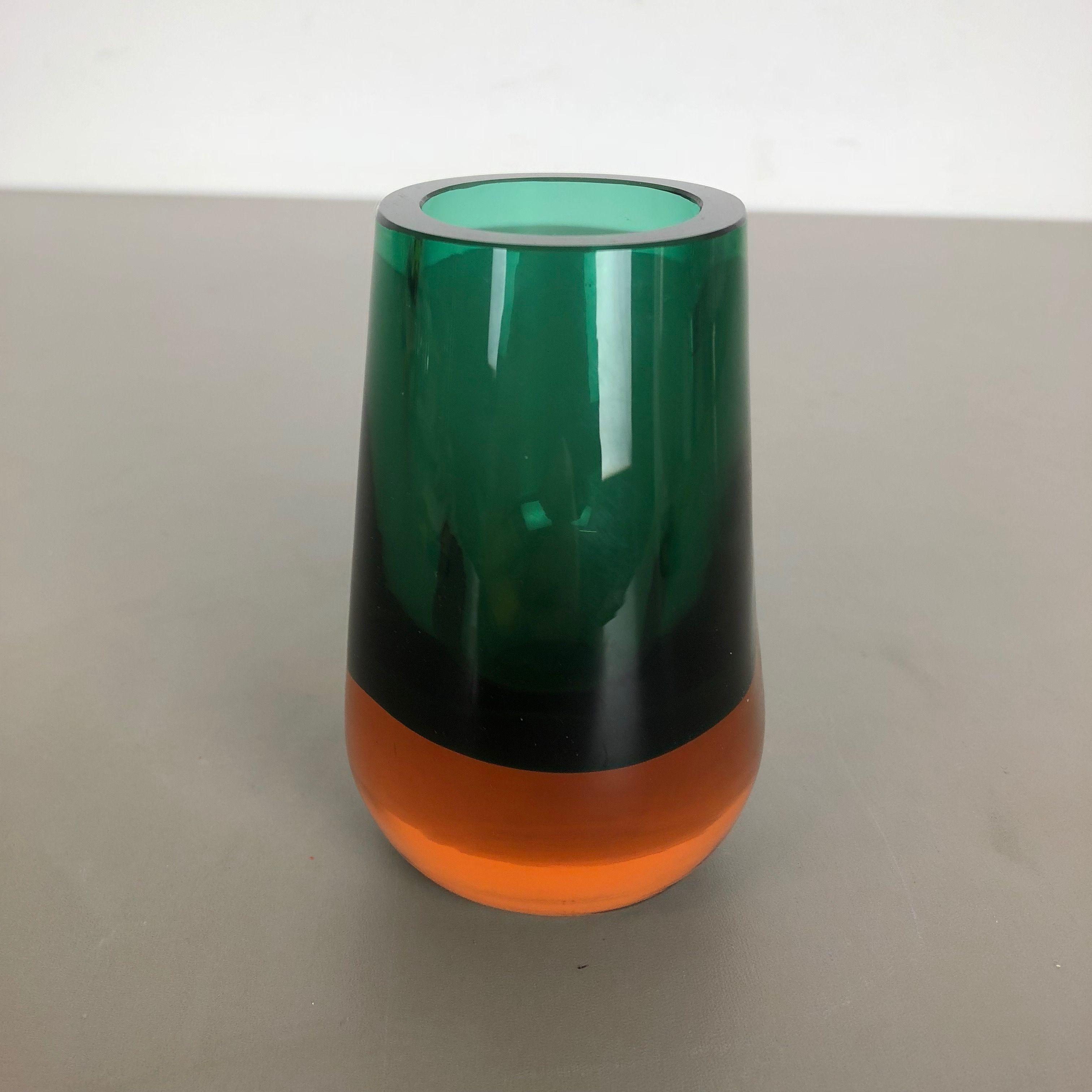 Multi-Color Heavy Two Color Murano Glass Sommerso Object Vase Bowl, Italy, 1970s