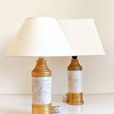 Bitossi Ceramic Table Lamp by Aldo Londi, Gold/Cream, Italy, 1970s
