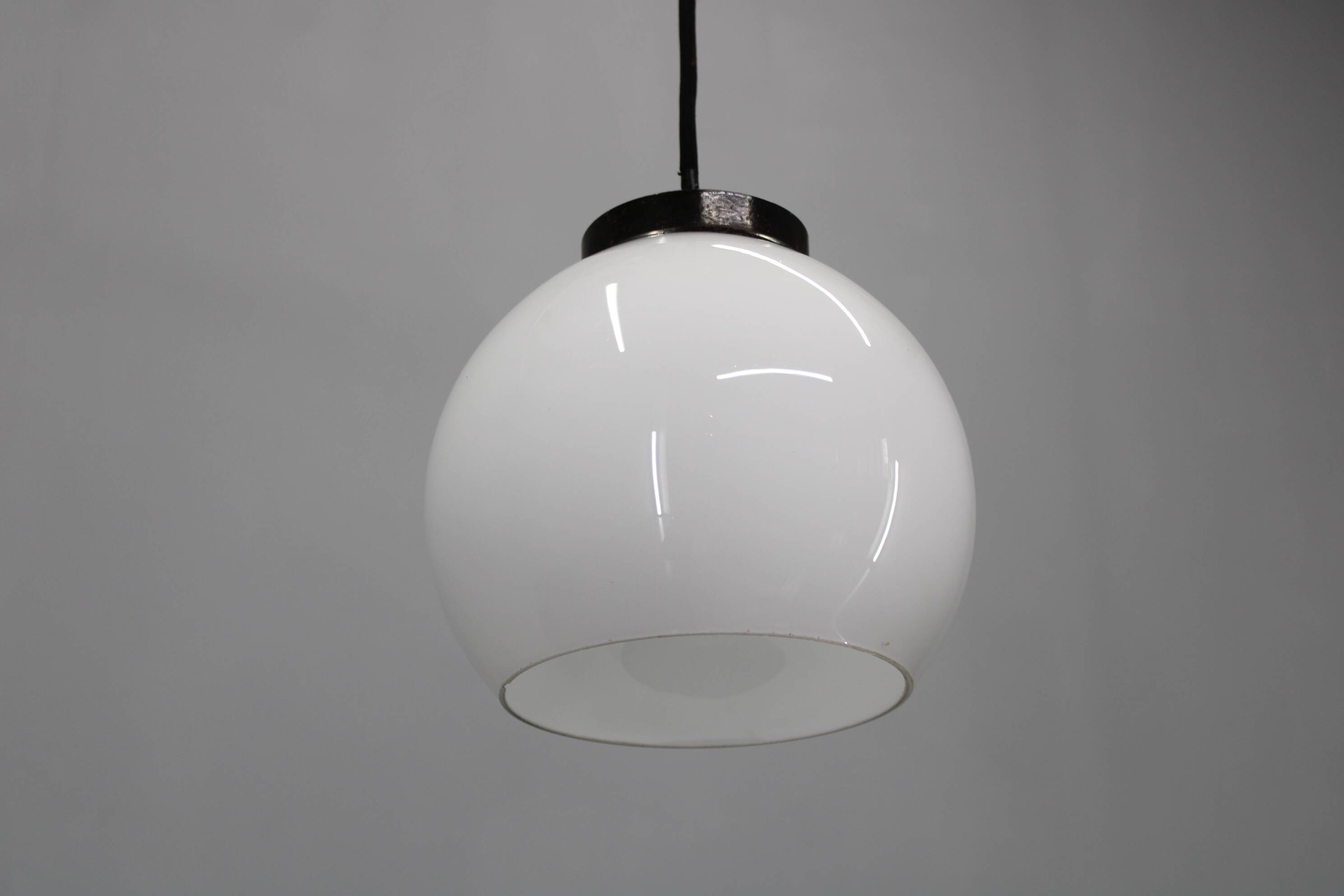 Vintage Art Deco Glass & Brass Pendant, Czechoslovakia, 1930's