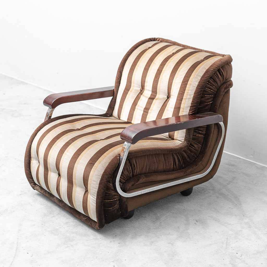 Vintage Malga model armchair in striped fabric – 1970s design