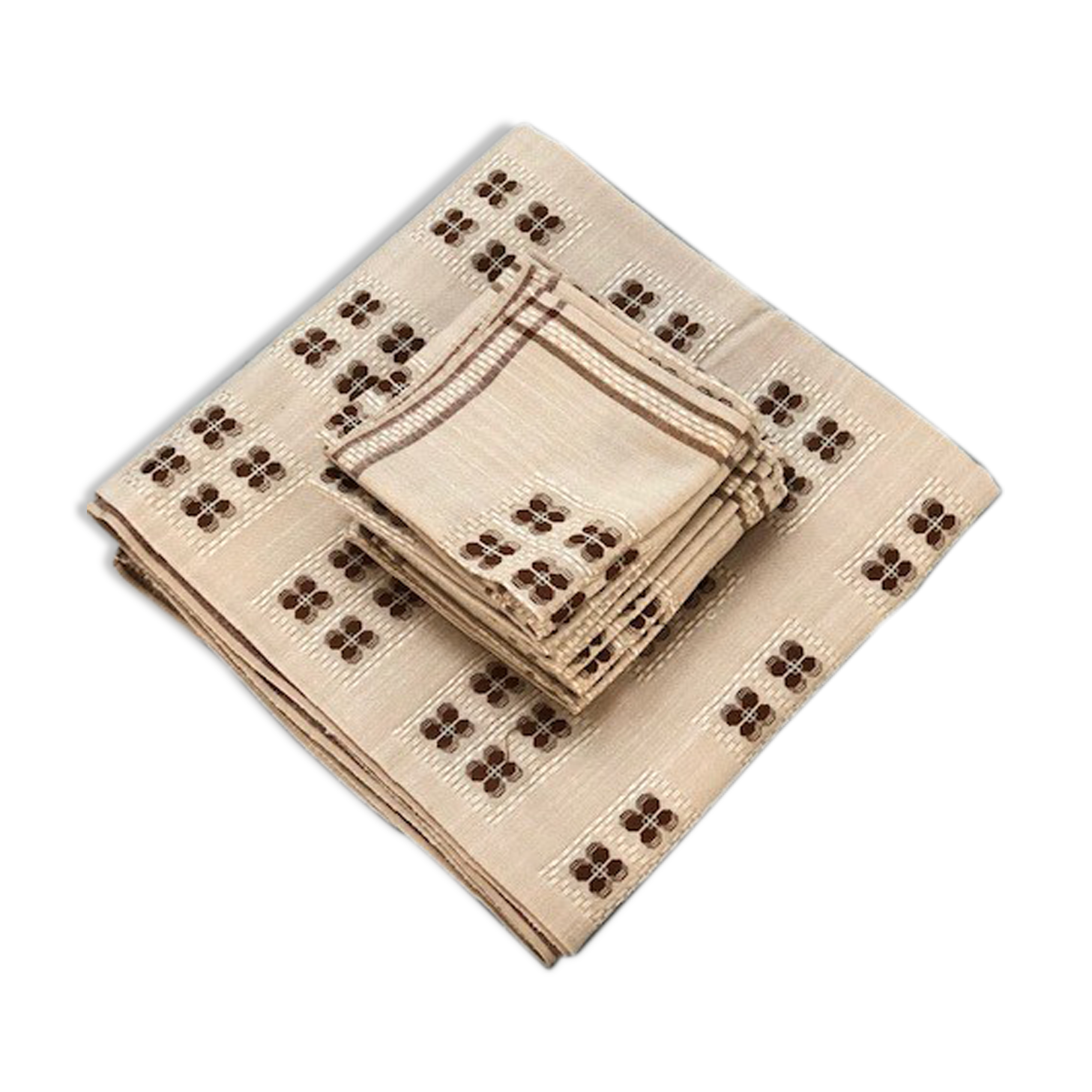 Tablecloth and its beige and brown towels 70s