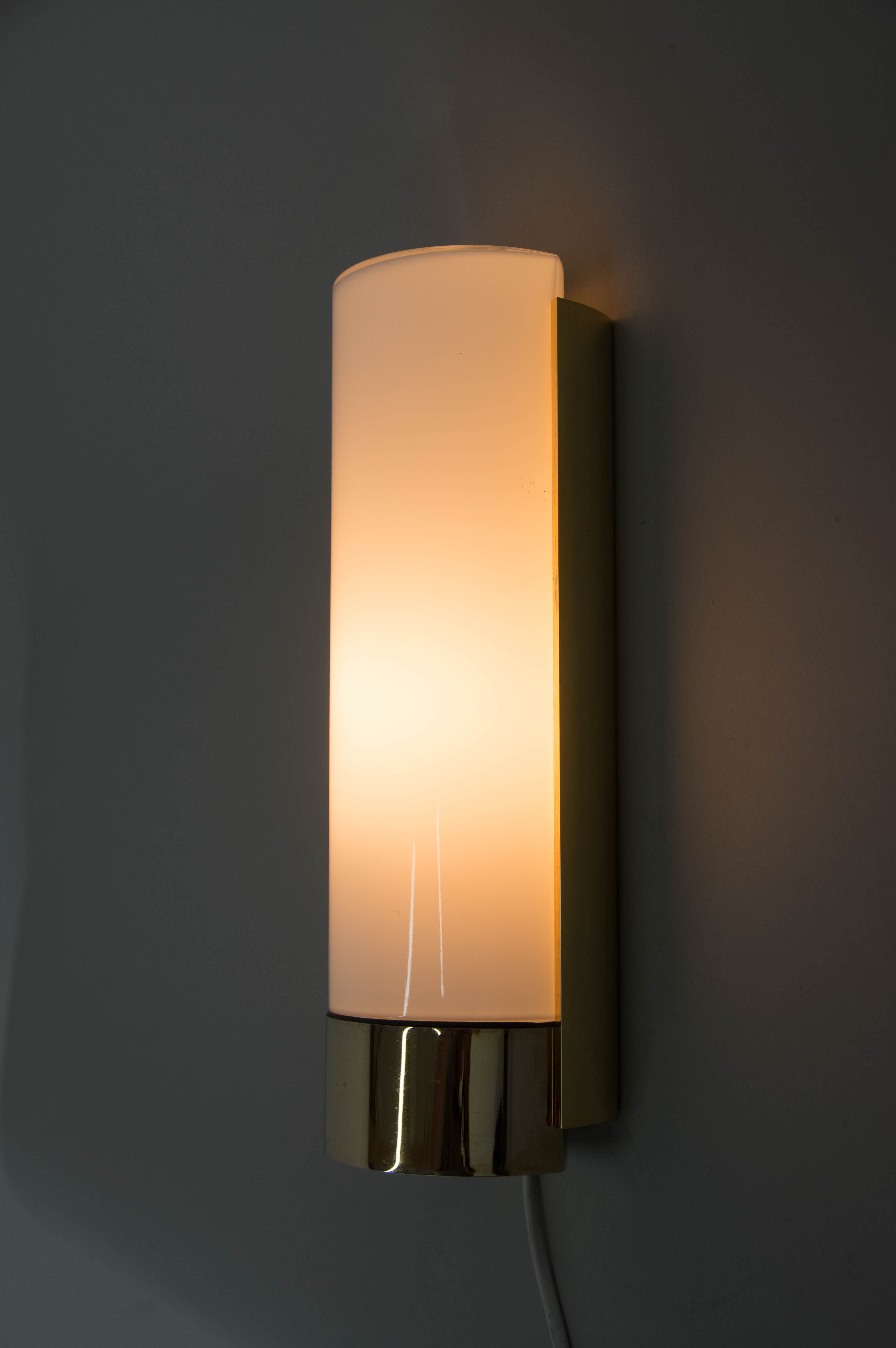 Brass and opaline glass wall lamp, glashutte limburg, 1970s