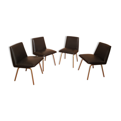 Set de  4 chaises de bureau en skaï noir vintage