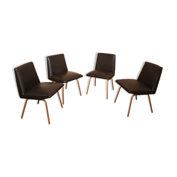 Set de  4 chaises de bureau en skaï noir vintage