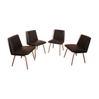 Set de  4 chaises de bureau en skaï noir vintage