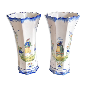 Pair of HB Quimper roller vases