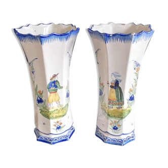 Paire de vases rouleaux HB Quimper