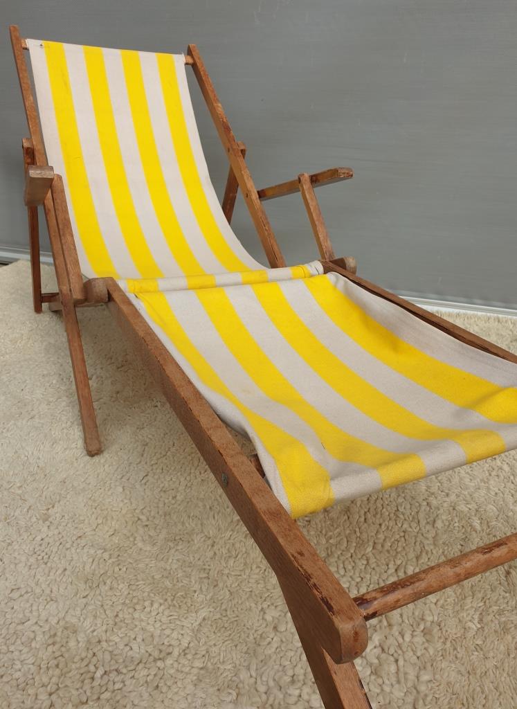 Chilean duo vintage wooden deckchairs with footrest