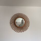 Sun mirror in braided rattan. 1960. 52cm.
