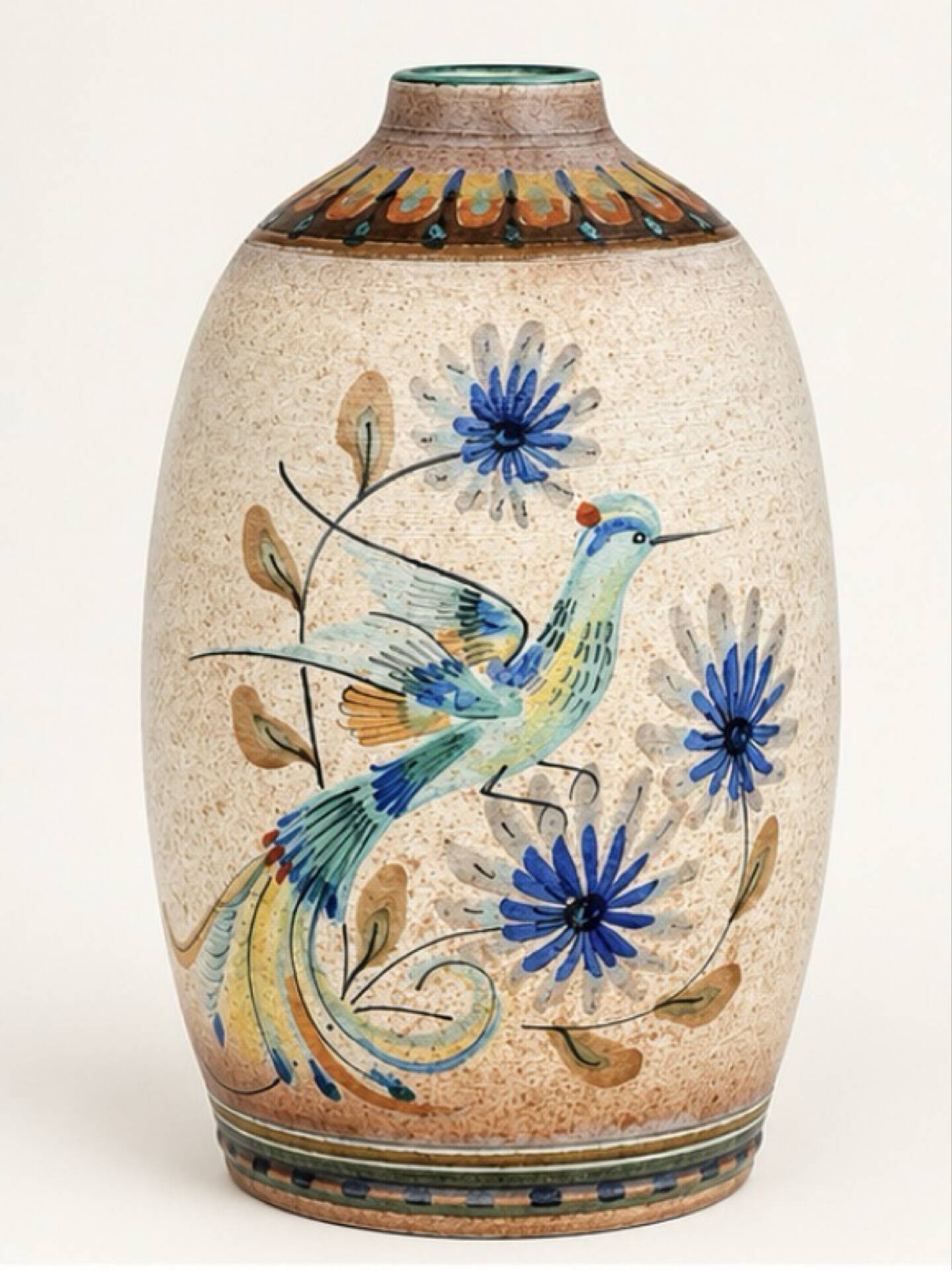 Grand vase en grès signé Robert Mahéo – Belle-Île-en-Mer – Décor d’ois