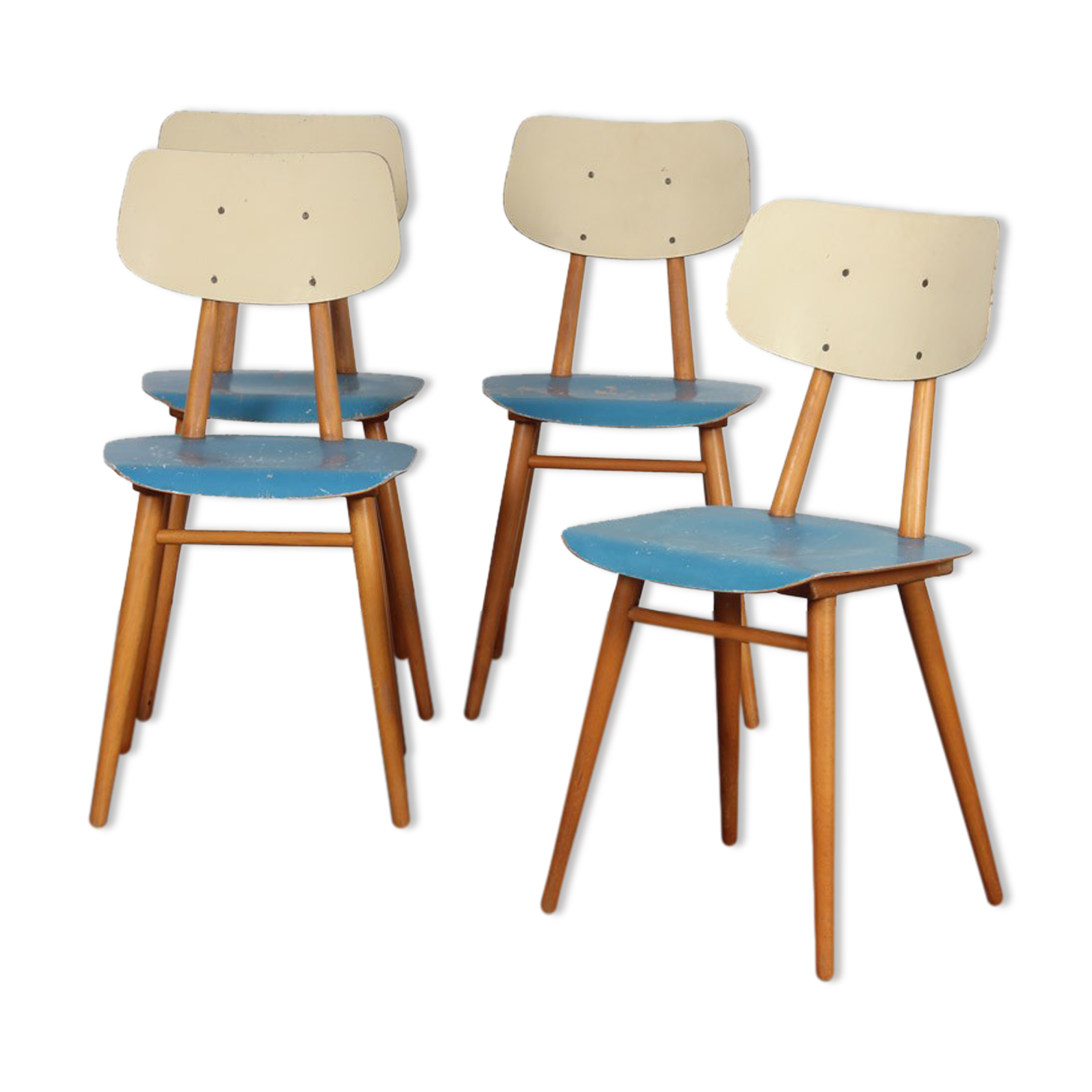 Suite de 4 chaises vintage éditées par Ton, 1960