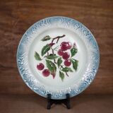 Plat en porcelaine vintage, plat en barbotine, plat motifs fruitiers, collection, art de la table