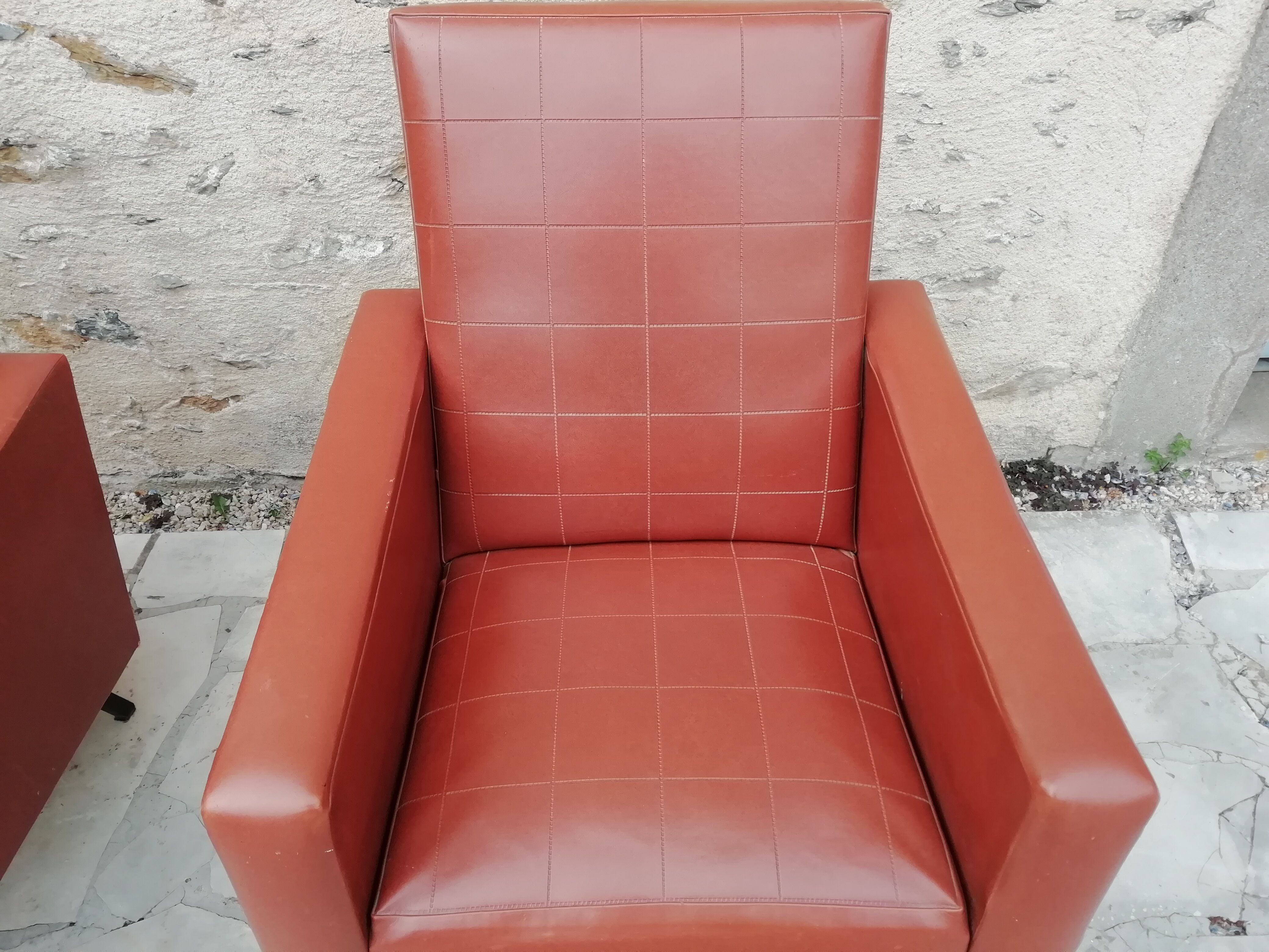 Pair of brown leather faux armchair
