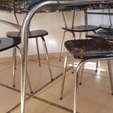 Table and 6 chairs in black formica marble effect