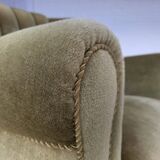 1960s, Danish relax armchair, original green furniture velour, beech wood.