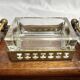 Desk inkwell in molded wood, brass and crystal, late 19th century