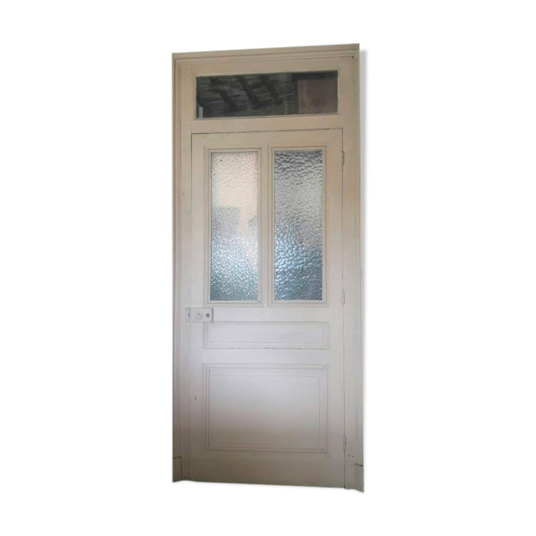 Porte vitrée et son cadre ancien, imposte vitré