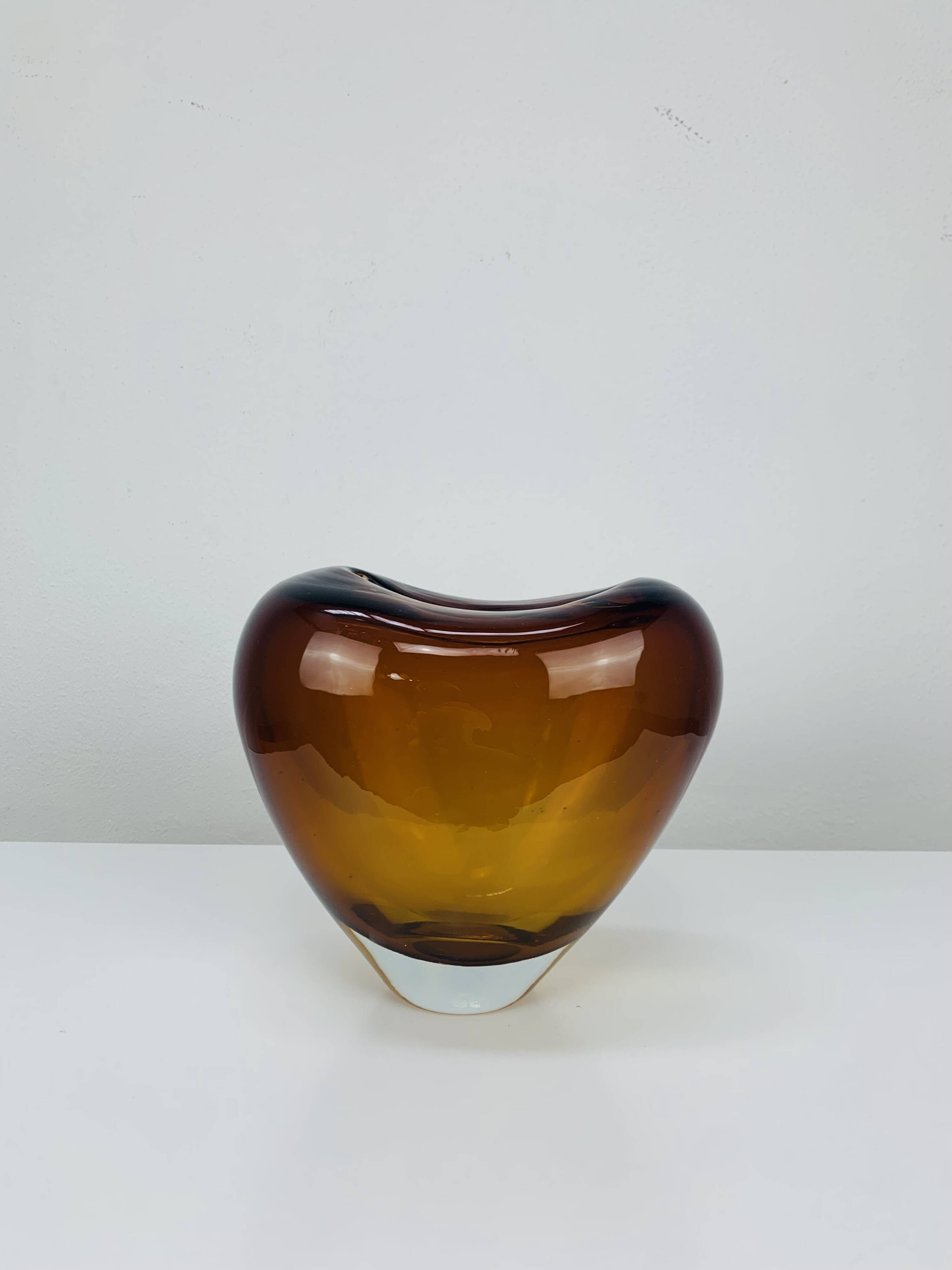 Vintage Holmegaard style blown glass heart vase
