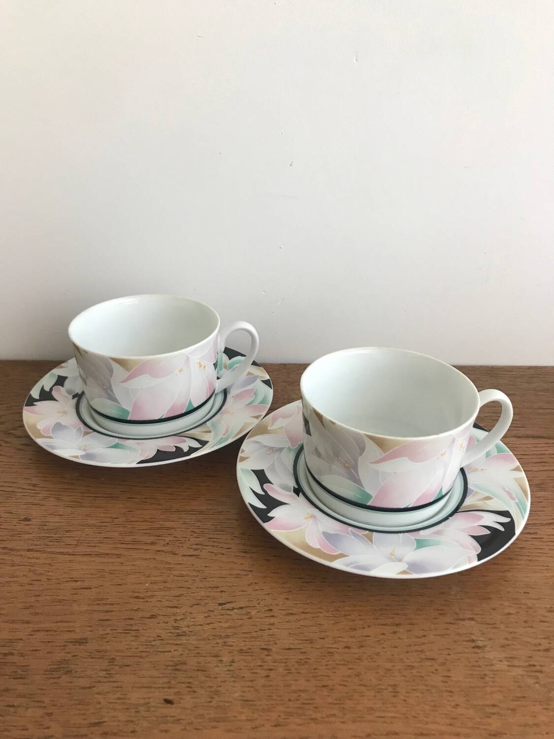 Set of tea cups with saucers fine porcelain Japan flowers