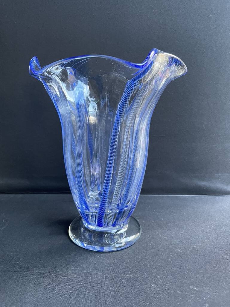 Large blue glass vase with inclusions – Murano art glassware
