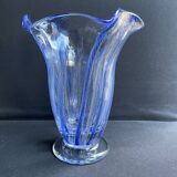 Large blue glass vase with inclusions – Murano art glassware