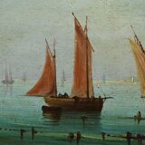 Tableau "Sailboats on the Mediterranean", oil on panel, French school of the 19th century.