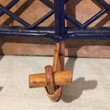 Old rattan coat rack with 3 hooks and crosspieces on the upper part