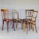 Set of 4 mismatched bistro chairs, 1900 to 1930 with wooden seats, Thonet, Baumann