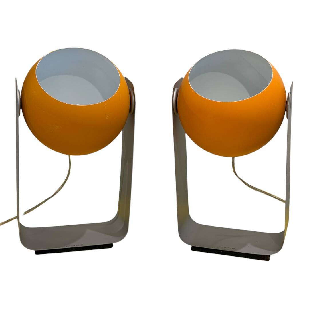 Pair of Space Age eyeball orange lamps by Massive Belgium