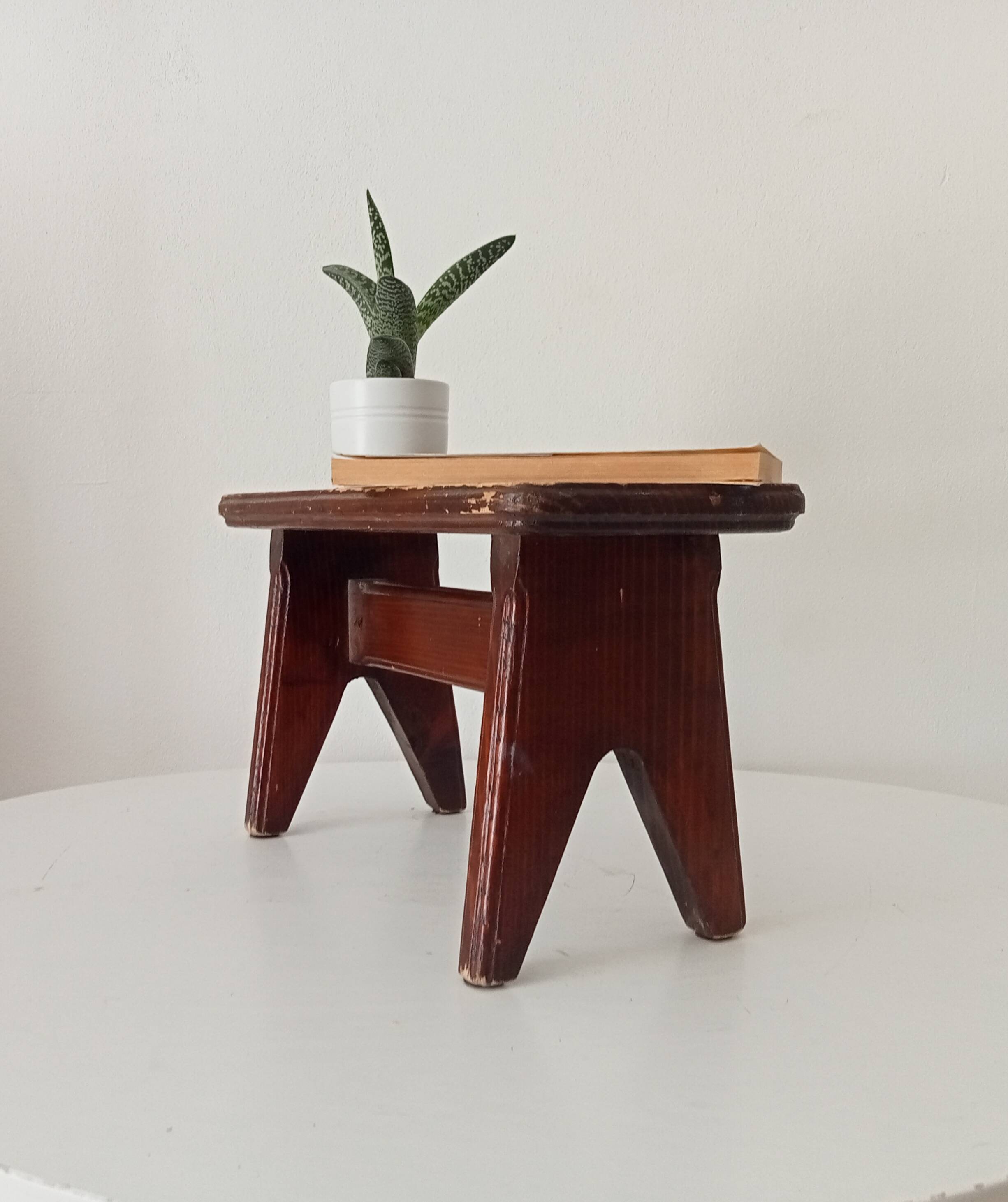 Vintage wooden plant stand stool