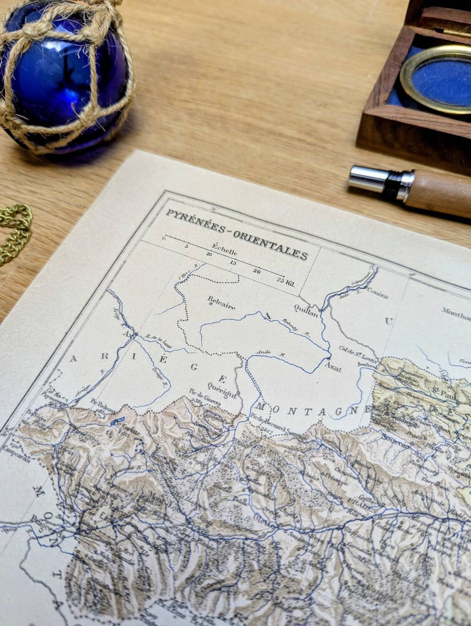 Map of Pyrénées-Orientales, 1889. Authentic Vintage.