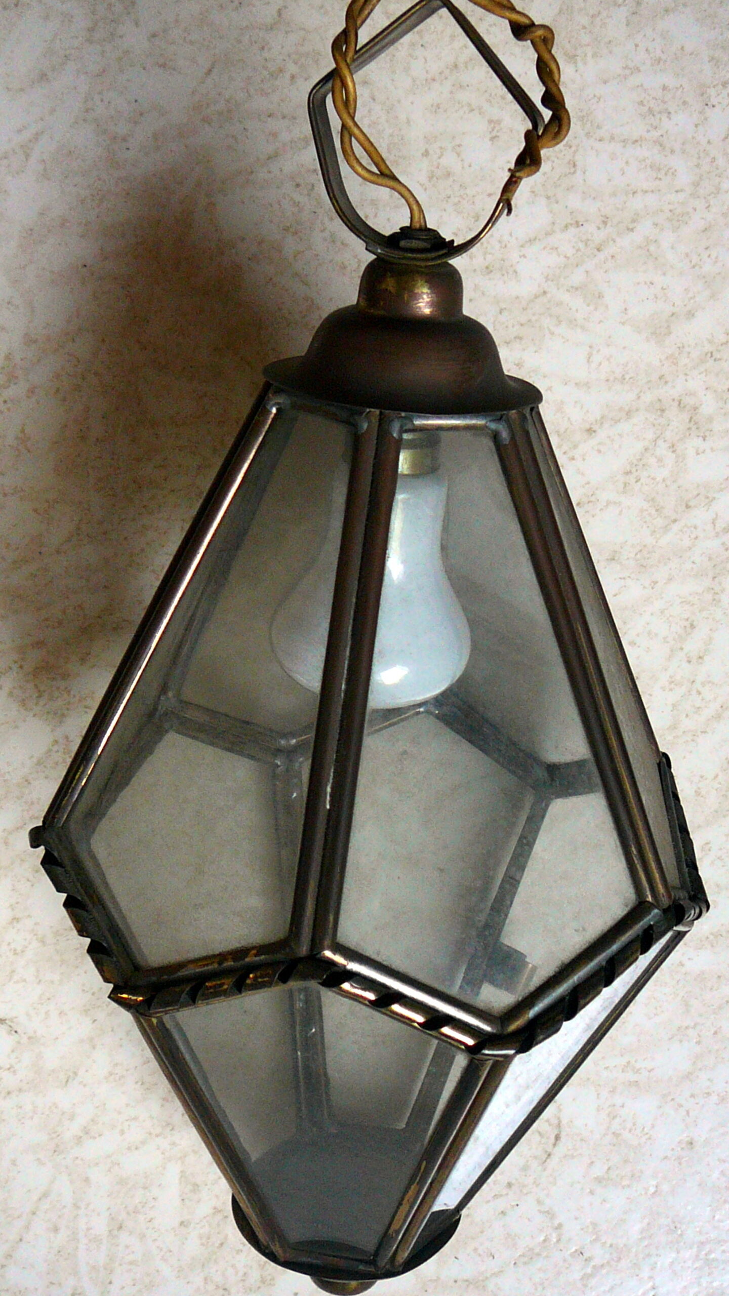 Lantern suspended copper facets (or copper brass) and glass