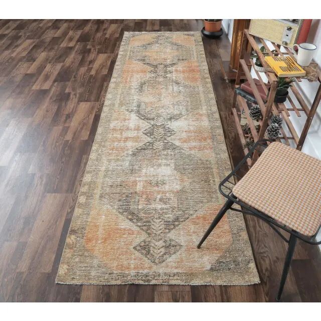 Turkish Orange Oushak Vintage Runner Orange 95x318