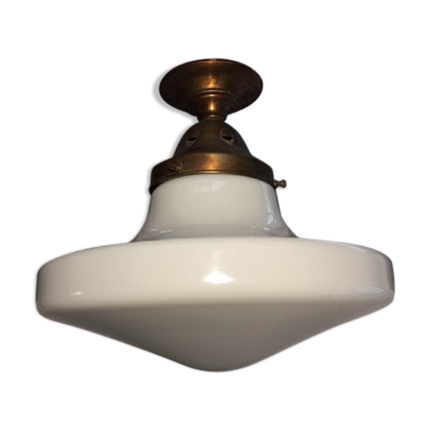 Ancient copper and opaline 1960 ceiling lamp
