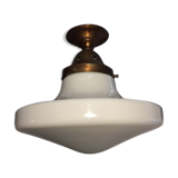 Ancient copper and opaline 1960 ceiling lamp