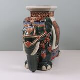 Large vintage ceramic elephant in glazed finish, stool or side table.