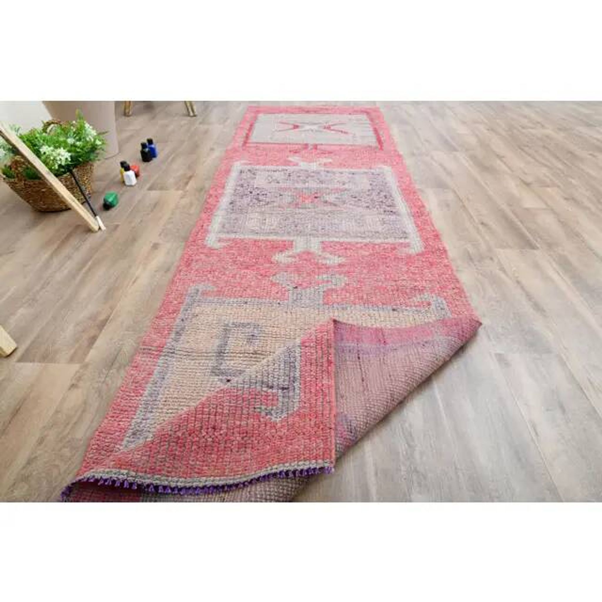 1970s Turkish Oushak Handmade Wool Cotton Brown Area Rug 90x320