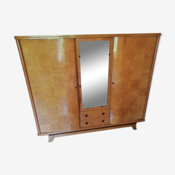 Armoire en bois avec miroir - année 50