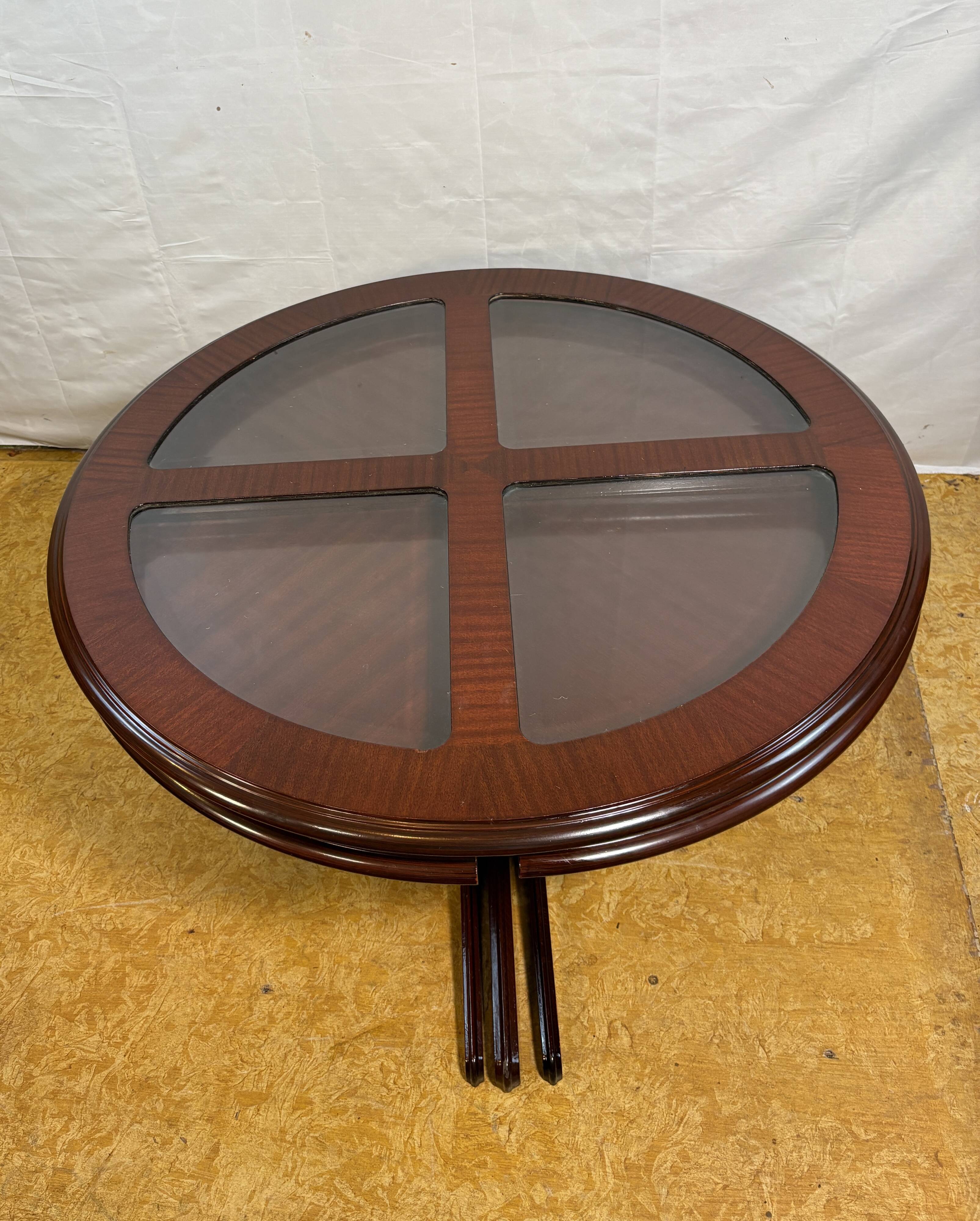 Vintage G-Plan Round Coffee Table & 4 Nested Stools | 1970s | Mahogany & Gl
