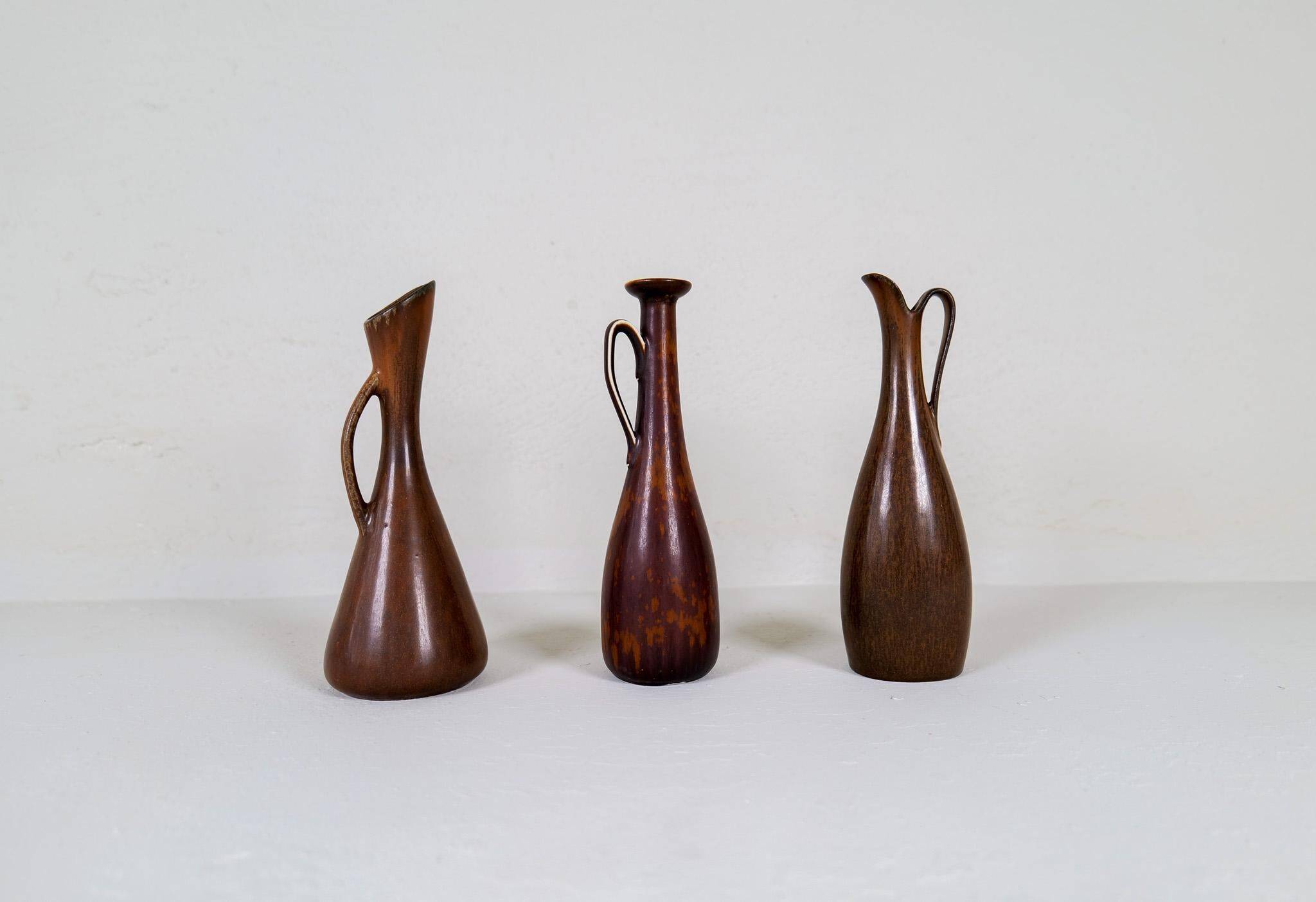 Mid-century modern set of 3 ceramic pieces by Rörstrand Gunnar Nylund, Sweden, 1950s.