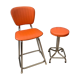 Duo of chair and stool 1970 orange and chromes