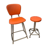 Duo of chair and stool 1970 orange and chromes