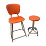Duo of chair and stool 1970 orange and chromes